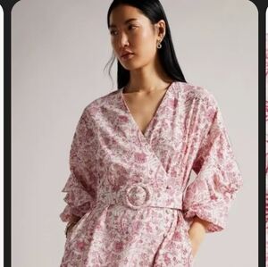 Ted Baker London Daritaa Print Belted Long Sleeve Midi Wrap Dress in Ivory 2